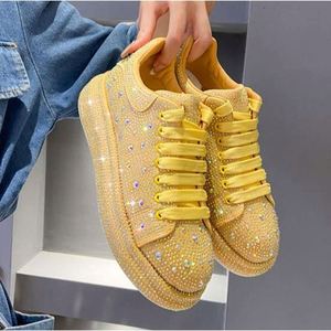 Chaussures de marche décontractées pour femmes, à lacets, entièrement ornées de strass, luxueuses et tendance, avec semelle extérieure en caoutchouc, bout rond, antidérapantes - Product Image 5