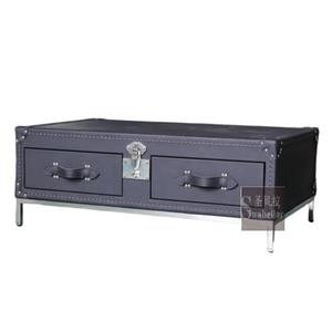 Malle à vapeur en cuir noir <span class=keywords><strong>table</strong></span> basse et <span class=keywords><strong>coffre</strong></span> de bar à vin avec dessus coulissant et tables centrales de canapé de salon - Product Image 4