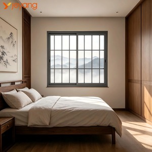 Fenêtre coulissante en aluminium thermolaqué avec <span class=keywords><strong>grille</strong></span> en alliage d'aluminium, couleur personnalisée pour projet de villa - Product Image 1