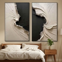 Ensemble moderne de 2 tableaux abstraits 3D noirs et blancs, peints à la main, texture épaisse, sur toile, taille personnalisable, pour salon