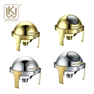 Suministro de fábrica, juego de buffet de acero inoxidable duradero de gran capacidad, calentador de alimentos, plato de frotamiento dorado redondo - Product Image 6