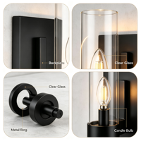 Applique murale LED contemporaine en fer avec abat-jour en verre noir, lampe murale pour usage intérieur, style ferme, éclairage de vanité à économie d'énergie