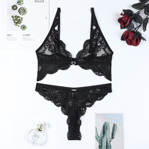 โรงงานขายชุดชั้นในรูปหัวใจสุดโรแมนติกแบบขายส่ง ชุดบราและกางเกงในลูกไม้บางสองชิ้น - Product Image 6