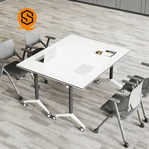 Bureau d'étude moderne mobile Shinestone avec ensembles de chaises, petite table de réunion, de <span class=keywords><strong>formation</strong></span> et de conférence pour 6 personnes, table pliante de bureau - Product Image 5