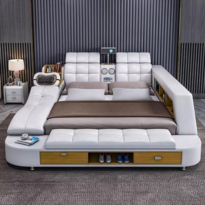Lit intelligent multifonctionnel de luxe, taille king, design moderne, plateforme inclinable, cadre en bois, revêtement en cuir souple, charge USB P81 - Product Image 3