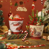 Seau à fleurs en métal galvanisé pour Noël, pot de jardin pour herbes, seau en étain pour décoration saisonnière