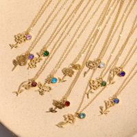 Fleurs de naissance personnalisées plaquées or 18 carats en acier inoxydable élégant de nouveau style avec collier de pierres de naissance colorées