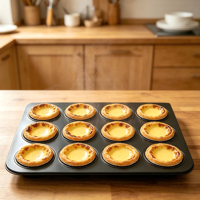 Moule à pâtisserie en acier inoxydable de qualité alimentaire avec revêtement en silicone, 12 cavités, résistant au four, pour tartes aux œufs, muffins et gâteaux