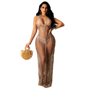 Nouveau Style Sexy transparent corps robe serrée avec décolleté en V profond et décolleté moulante longue robe de plage robe en Jersey - Product Image 4