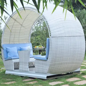 Set furnitur rotan 4 kursi taman luar ruangan kualitas bagus kursi ayunan taman teras empat orang ayunan goyang