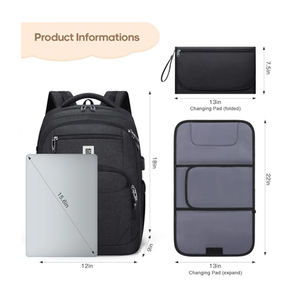 Sac à dos multifonction pour bébé avec fermeture éclair, imperméable, en polyester et maille, avec port de charge USB, matelas à langer portable et porte-sucette - Product Image 2