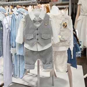 Nouvel ensemble 3 pièces style britannique pour garçons : gilet, nœud papillon, chemise et pantalon – <span class=keywords><strong>Tenue</strong></span> de cérémonie pour tout-petits en polyester/coton - Product Image 2