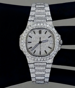 Reloj de Lujo Personalizado de Acero Inoxidable con Esfera de Cristal de Moissanita, Estilo Hip Hop, para Hombre y Mujer, con Certificado de Autenticidad - Product Image 1