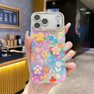 Funda de Teléfono con Flores 3D Arcoíris para iPhone 17 16 15 14 13 Pro Max, con Purpurina, Degradado, Brillante, IMD, DIY, Cubierta Trasera de Cristal para Lente - Product Image 4
