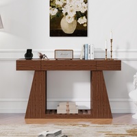 Console étroite en bois style ferme avec prise intégrée, compartiment de rangement et étagère inférieure à lattes pour entrée, hall d'entrée ou hôtel
