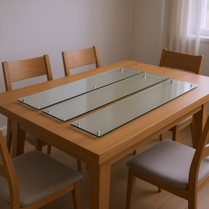 Plateau de table moderne en verre trempé 55x232 mm avec supports pour tables à manger - Product Image 3