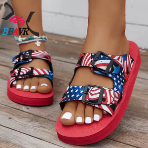 Women's Summer New Double-Breasted Sandals for Slippers Plus Size Casual Lightweight <b>Slides</b> European American Style Platform - Product Image 5