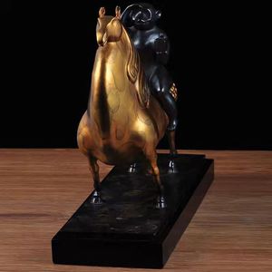 Brass Horseback Riding Nobleman Ornament Golden Bronze Office Desk Decoration Gift for Housewarming or Opening Ceremony - Product Image 4