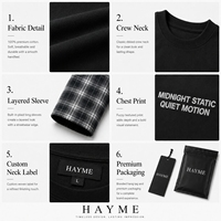 T-shirt à manches longues pour homme, style streetwear superposé, manches à carreaux et patchwork, avec logo graphique vintage imprimé