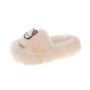 Pantofole in <span class=keywords><strong>peluche</strong></span> con suola spessa traspirante, invernali, da ragazza, con simpatico gatto dei cartoni animati, in pelliccia sintetica. - Product Image 1