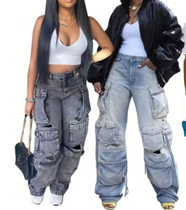 <span class=keywords><strong>Jeans</strong></span> <span class=keywords><strong>in</strong></span> Denim di Cotone alla Moda di <span class=keywords><strong>Alta</strong></span> Qualità Pronti per la Spedizione Pantaloni Cargo da Donna <span class=keywords><strong>con</strong></span> Tasche - Product Image 4