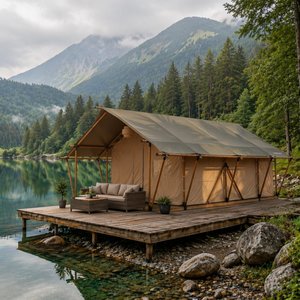 Tente de glamping extérieure en toile ignifuge, certifiée CE, sur mesure, avec support en <span class=keywords><strong>bambou</strong></span>, pour villas, complexes hôteliers et parcs de vacances - Product Image 1