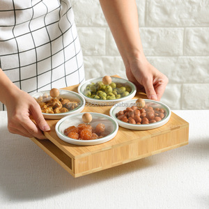 <span class=keywords><strong>Plateau</strong></span> de service en céramique pour en-cas, 4 pièces avec <span class=keywords><strong>plateau</strong></span> de service, <span class=keywords><strong>plateau</strong></span> avec couvercles en <span class=keywords><strong>verre</strong></span> et palettes, compartiments amovibles - Product Image 2