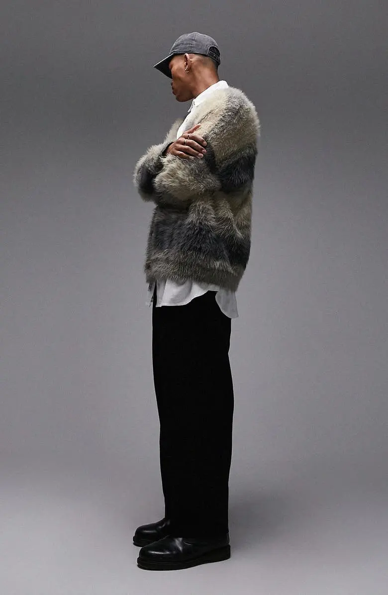 Customized Fashion Mink Warm Sweater Winter Ultimate Fluffy Striped Cardigan