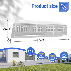Tente pliante en fer avec revêtement en poudre, blanche, 10x30 pieds, 8 côtés - Product Image 6