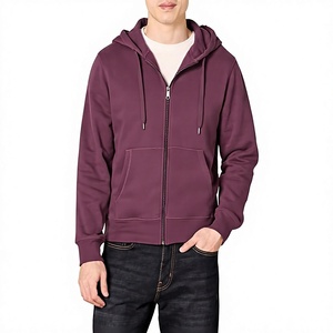 Sweat à capuche zippé pour homme, coupe classique, en coton French Terry, couleur unie, pour l'automne - Product Image 1
