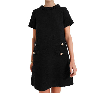 Elegante <span class=keywords><strong>Abito</strong></span> Estivo in <span class=keywords><strong>Tweed</strong></span> per Donna, Collo Tondo, Maniche Corte, Dettagli con Bottoni, Aderente, Lunghezza al Ginocchio, per Ufficio e Casual - Product Image 2