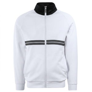 เสื้อแจ็คเก็ตแทร็ค MERITORIOUS INTERNATIONAL รุ่น Unisex สำหรับใส่ลำลองหรือเล่นกีฬา แบบซิป OEM ODM ขายส่ง กันน้ำ สำหรับฤดูหนาว ลายทางสีขาว สไตล์ไฮสตรีท - Product Image 4