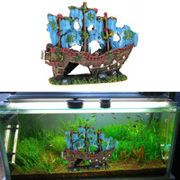 Modèle de bateau à voile sous-marin en résine écologique Fenipate (290-350 mm de long), forme irrégulière, accessoires d'aquarium