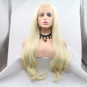 Meilleure perruque <span class=keywords><strong>blonde</strong></span> 13x4 à dentelle transparente, synthétique, résistante à la chaleur, ondulations lâches, longue, sans colle, semi-nouée à la main pour <span class=keywords><strong>femme</strong></span> - Product Image 4