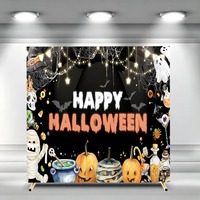Housse de toile de fond carrée pour Halloween, motif Lune Pleine, Nuit Sinistre, Citrouille et Squelette, pour Cérémonies et Fêtes, Personnalisable