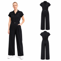 Combinaison médicale pour femmes, col à revers, jambes larges plissées, taille froncée à l'arrière, uniforme de clinique une pièce pour hôpital, spa