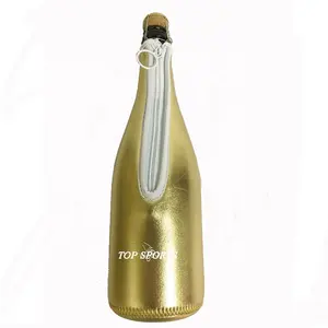 Tas botol anggur sampanye lengan pendingin botol anggur Neoprene tunggal terisolasi emas