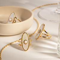 Mode Oval White Shell Ring Wasserdichter Titans tahl 18 Karat Gold breit verstellbarer Ring Schmuck Idee Party Geschenk
