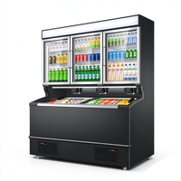Vitrine Réfrigérée Commerciale à Double Température avec Congélateur Profond, Dégivrage par Air, Porte Vitrée, Réfrigérateur à Boissons et Congélateur Ouvert