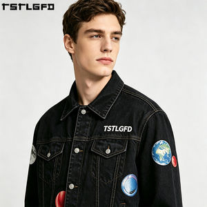 <b>Custom</b> Raw <b>Denim</b> <b>Jacket</b> Heavyweight Washed Black Planetary Pattern Men'S Outerwear Sets Clothing Manufacturers Bulk - Product Image 6