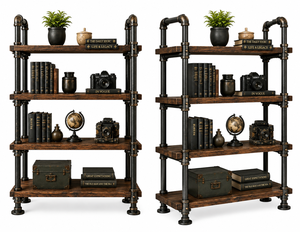 Rustic Industrial Metal and <b>Solid</b> Pine 4-Tier Ladder <b>Bookcase</b> Open <b>Wood</b> Furniture for Living Room Office Home Storage Decor - Product Image 2