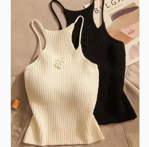 Annshine Sexy Girl Bow Collar Sweet Knitted Camisole Women's Slim-fit Short Style Crop Top Summer Vest - Product Image 6
