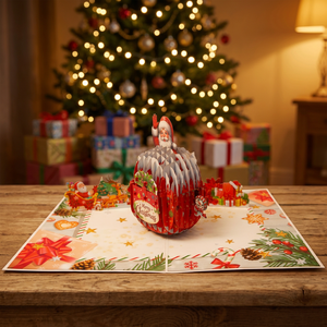 Carte de Noël 3D Pop-up Père Noël, artisanat en papier, impression de dessin animé, carte de vœux de fêtes, design personnalisé, lettres découpées à la main - Product Image 2