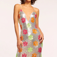 Neues Design: Glitzerndes Blumenkleid mit offenem Rücken, seitlichem Schlitz und V-Ausschnitt – Pailletten-Abendkleid für Partys und Clubs
