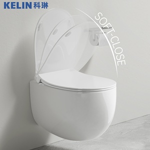 Hiện đại phong cách Châu Âu hình dạng trứng trắng gốm tường treo nhà vệ sinh không vành lốc xoáy tuôn ra mềm gần chỗ P-trap khách sạn bao gồm - Product Image 2