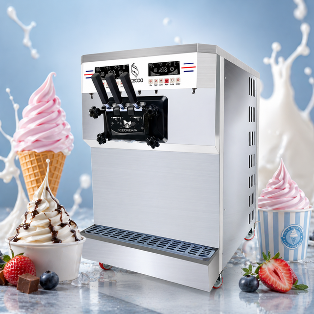 Industrial Style Soft Ice Cream Machine Dual Air Pump Puffing Tube 10x2L Hopper 3 Nozzle Continuous 70 80g Production