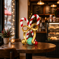 Figurine de canne à sucre rayée de Noël en résine, ornements de boules peintes à la main avec nœud doré, pour la décoration de table de fêtes à la maison, à l'hôtel ou au restaurant