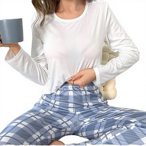 Spring Autumn Women's ODM Custom Soft Breathable Long Sleeve Letter Pattern Lounge Wear Pajamas Set - Product Image 3