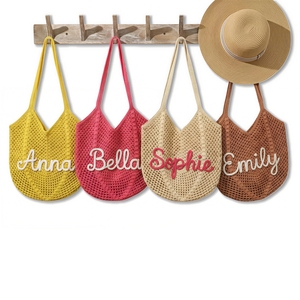 Bolso <span class=keywords><strong>de</strong></span> Playa <span class=keywords><strong>de</strong></span> Ganchillo Personalizado, Bolso <span class=keywords><strong>de</strong></span> Mano <span class=keywords><strong>de</strong></span> Verano <span class=keywords><strong>de</strong></span> Malla Tejida a Mano con Nombre Personalizado <span class=keywords><strong>para</strong></span> Mujer, Bolso <span class=keywords><strong>de</strong></span> Hombro Plegable Ligero <span class=keywords><strong>para</strong></span> Viaje - Product Image 1