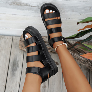 Sandales romaines tissées grande taille pour femmes, style européen et américain, nouvelle collection été, plateforme ajourée, bout ouvert, sandales de plage, vente en gros - Product Image 4